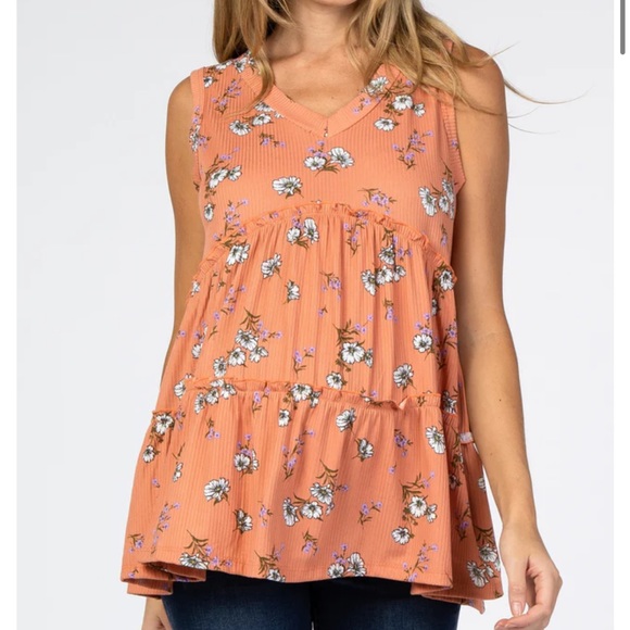 Pinkblush Coral Floral Print Tiered Maternity Tank Top - Picture 11 of 12